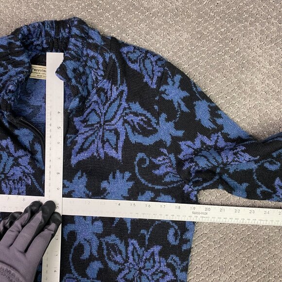 Peruvian Link Alpaca Sweater Women's Medium Blue Black Full Zip Cardigan Peru - Picture 8 of 13